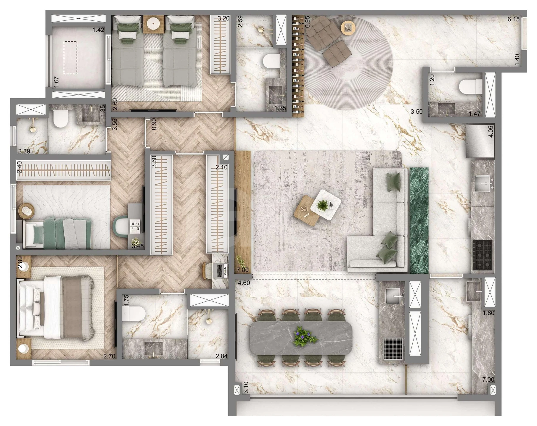 Planta — Apartamento 128 m²