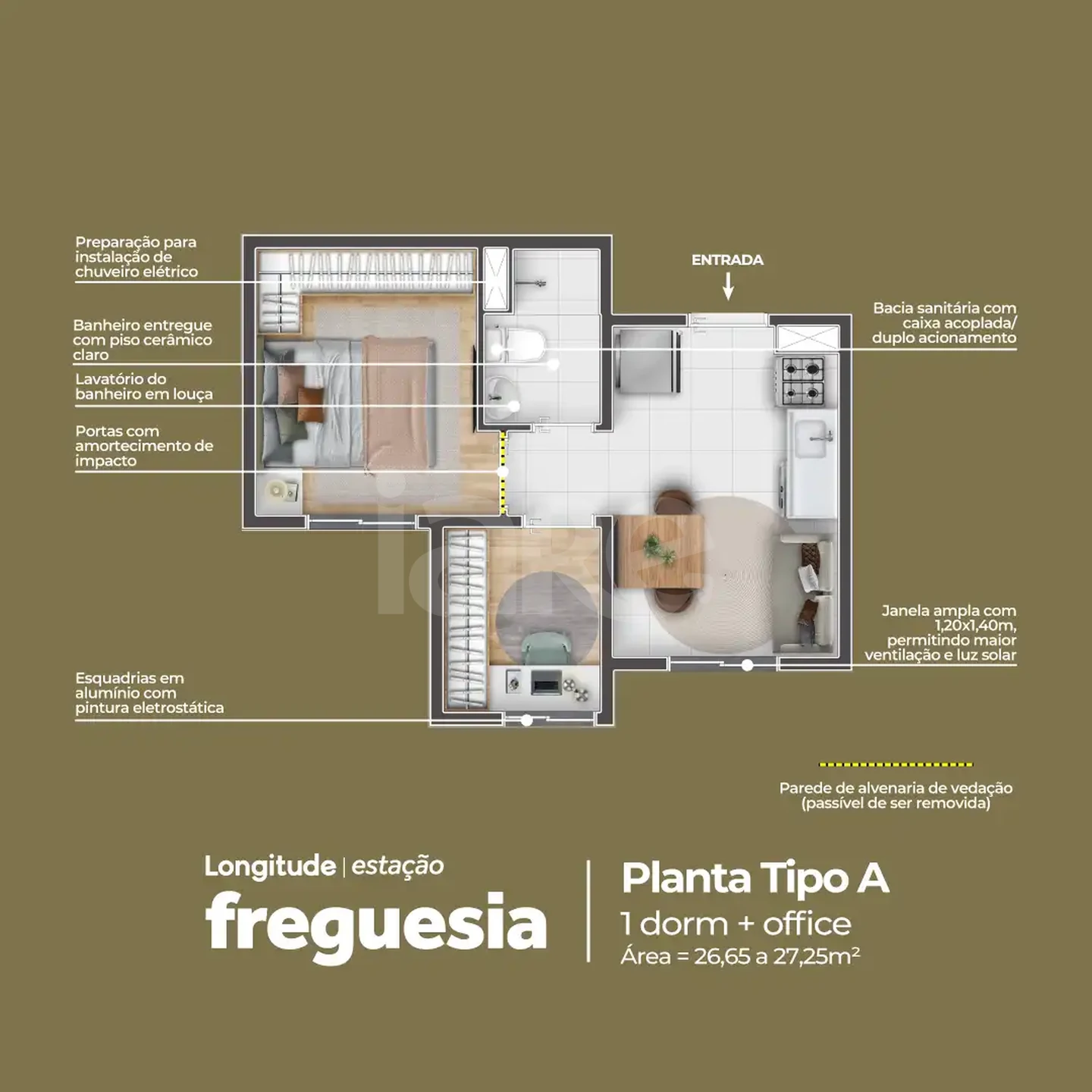 Planta — Studio 25,38 m²