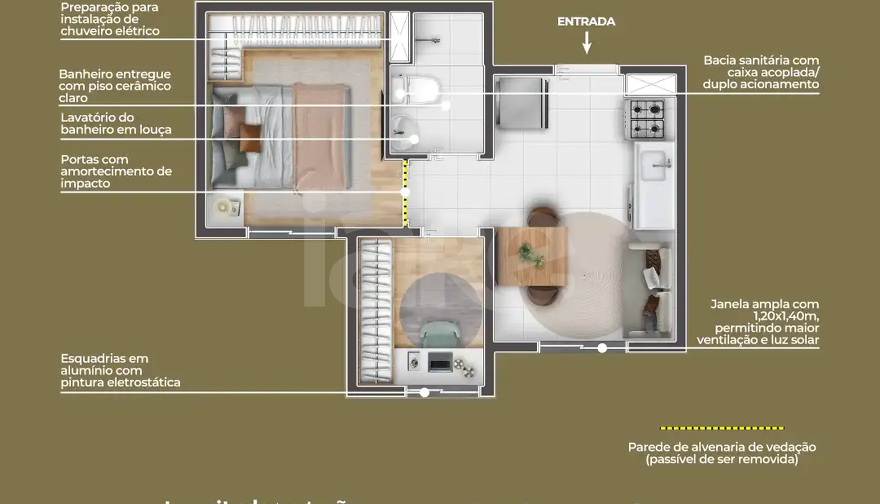 Planta — Studio 25,38 m²