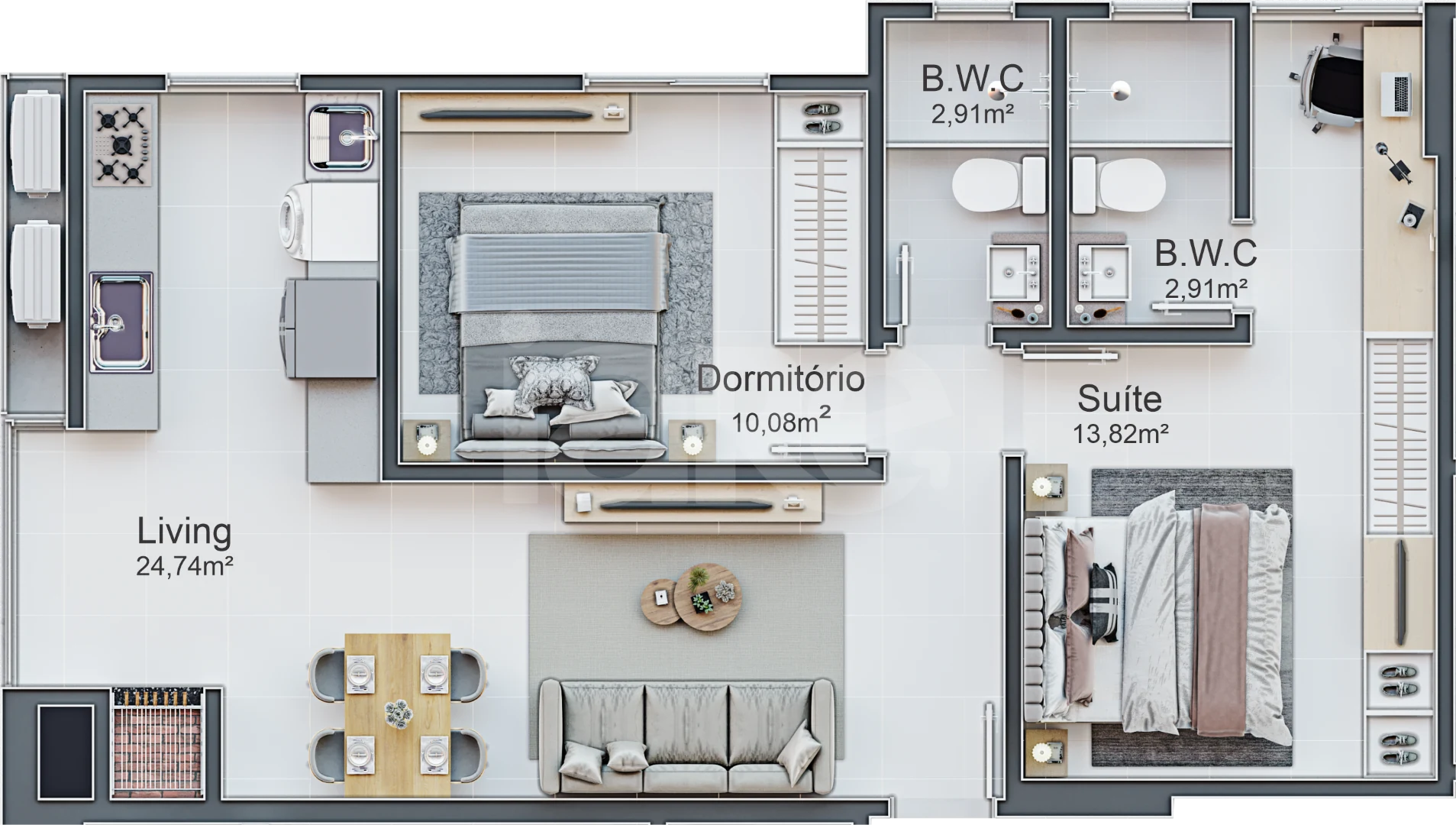 Planta — Apartamento 63,77 m²