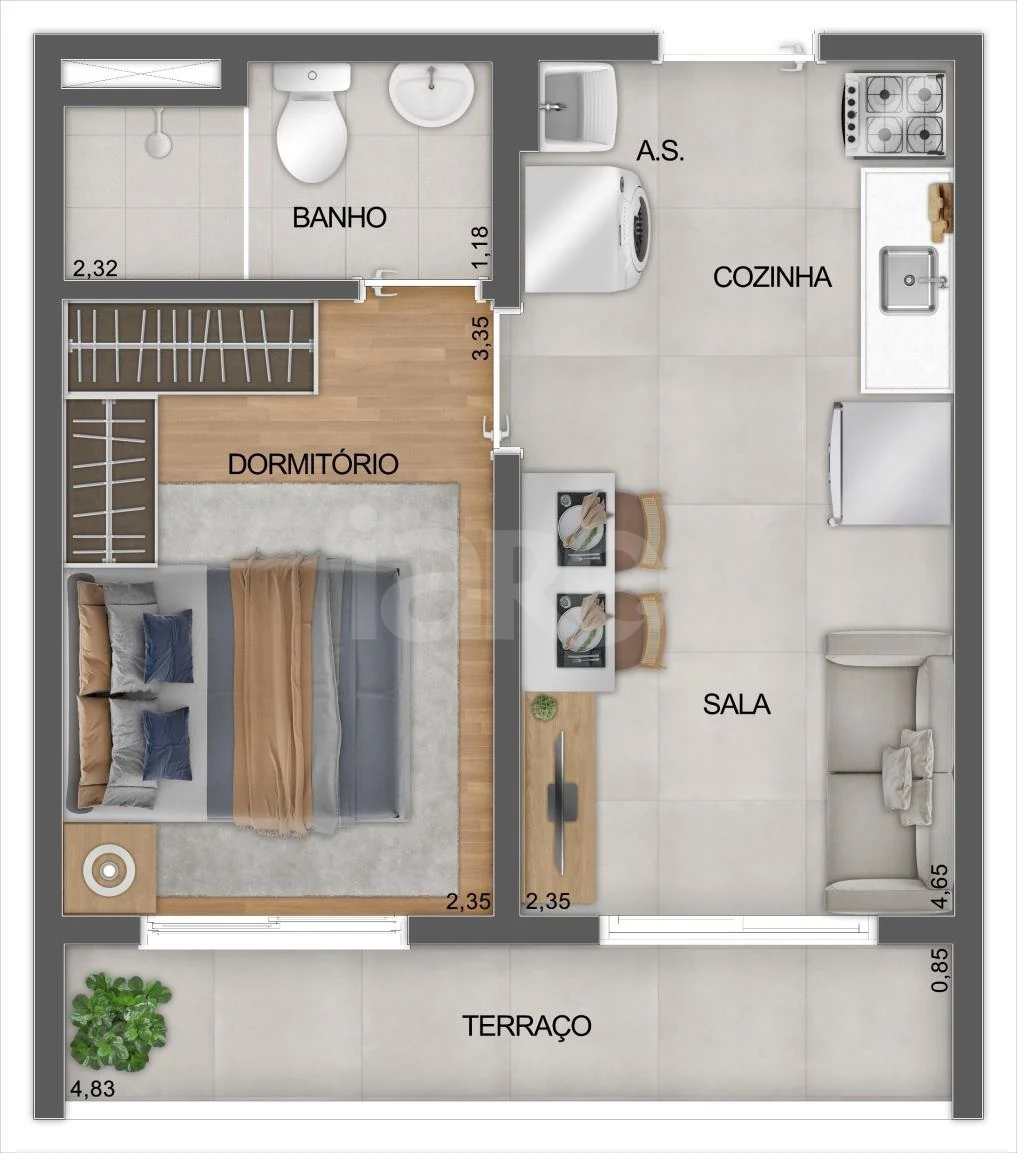 Planta — Apartamento 29,96 m²