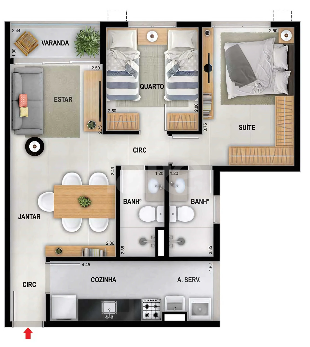 Planta — Apartamento 57,15 m²