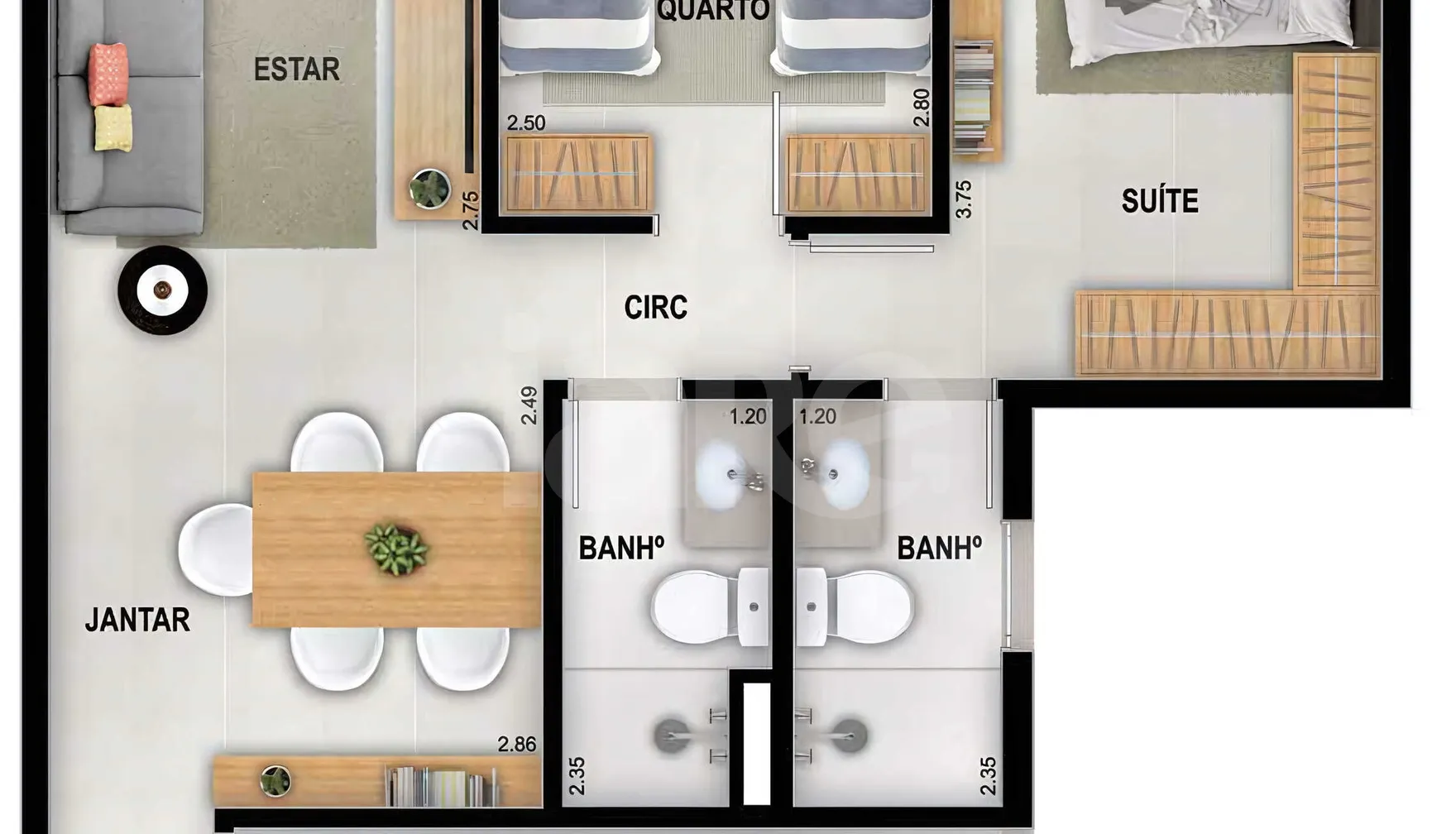 Planta — Apartamento 57,15 m²