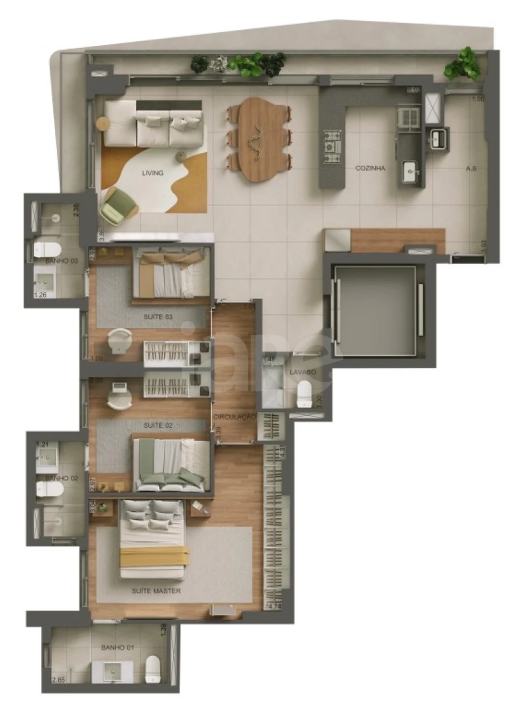 Planta — Apartamento 114,04 m²