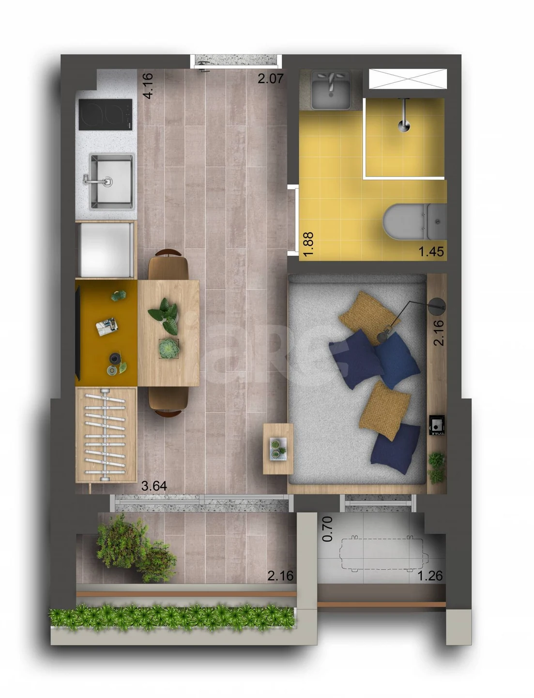 Planta — Studio 21,71 m²