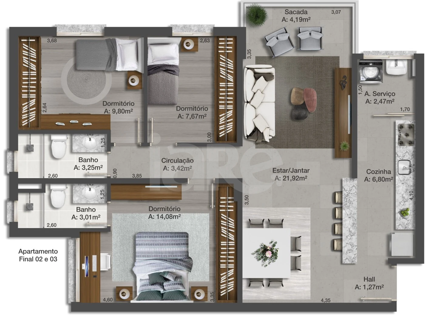 Planta — Apartamento 91,84 m²
