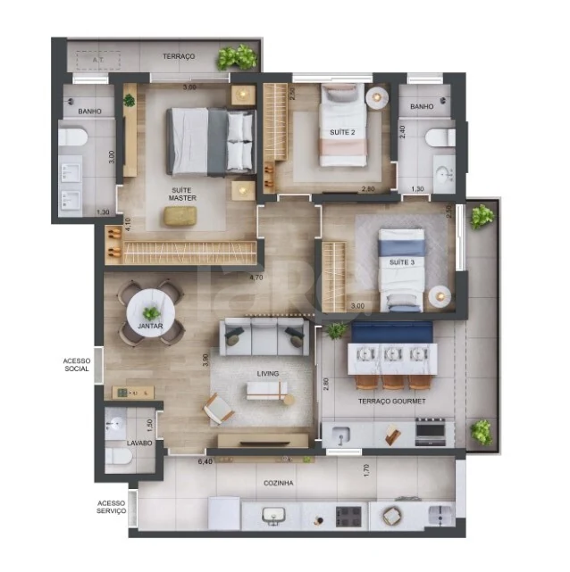 Planta — Apartamento 96,38 m²