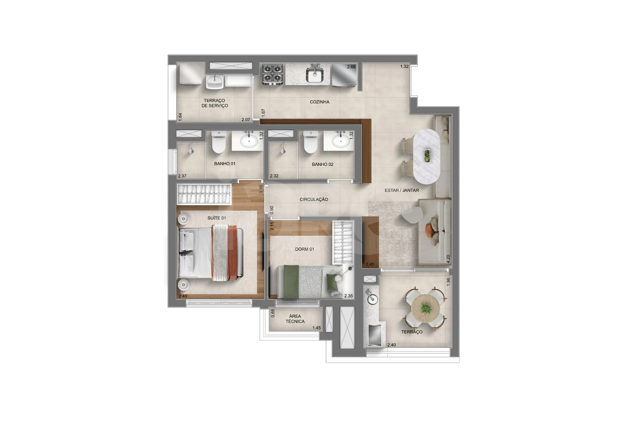 Planta — Apartamento 57,24 m²