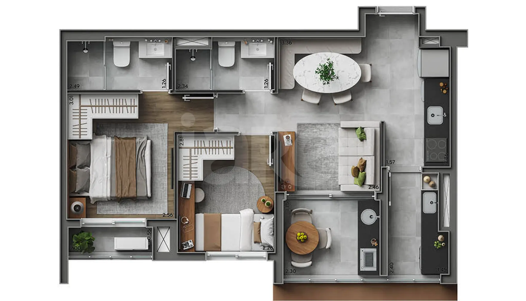 Planta — Apartamento 54,47 m²