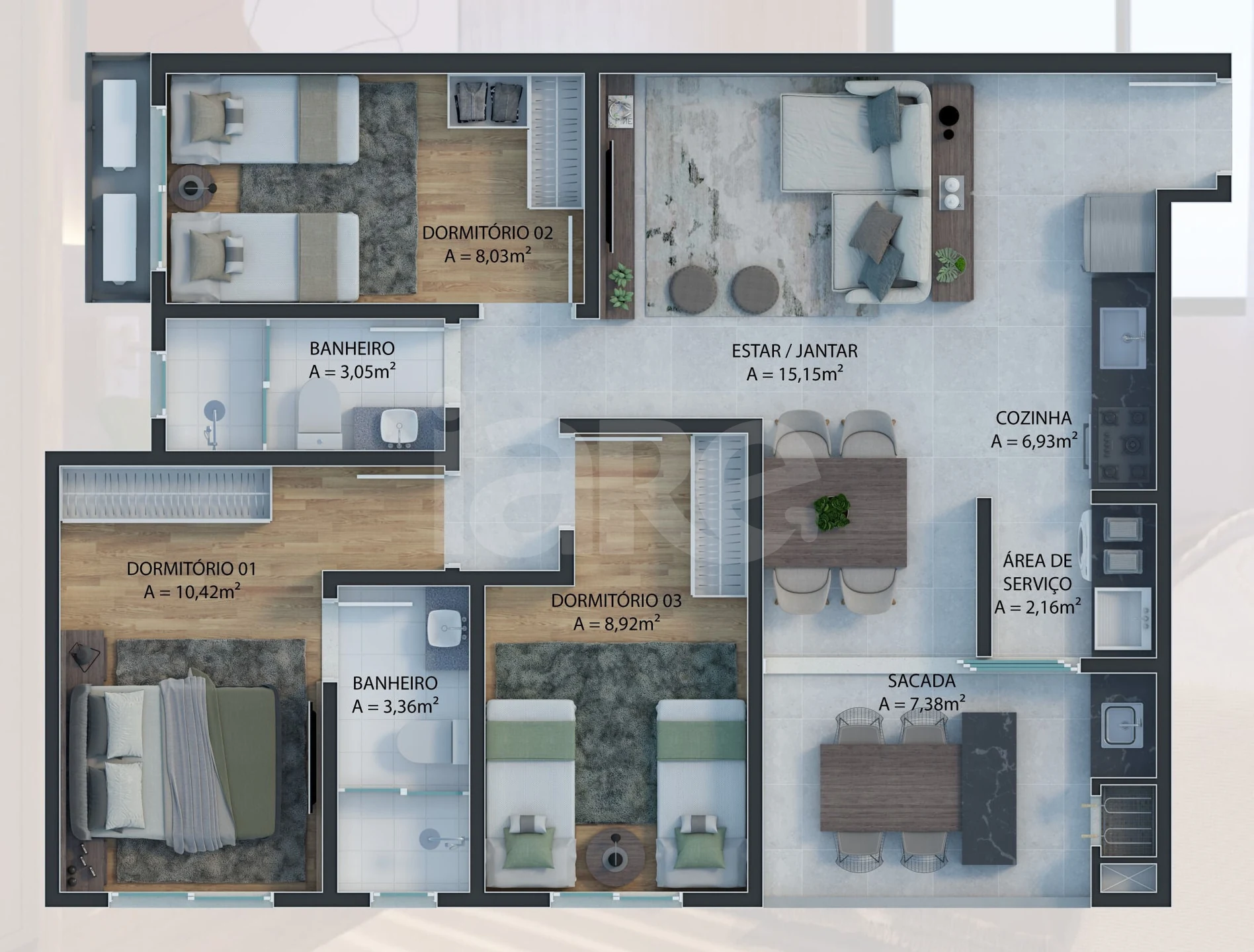 Planta — Apartamento 77,46 m²