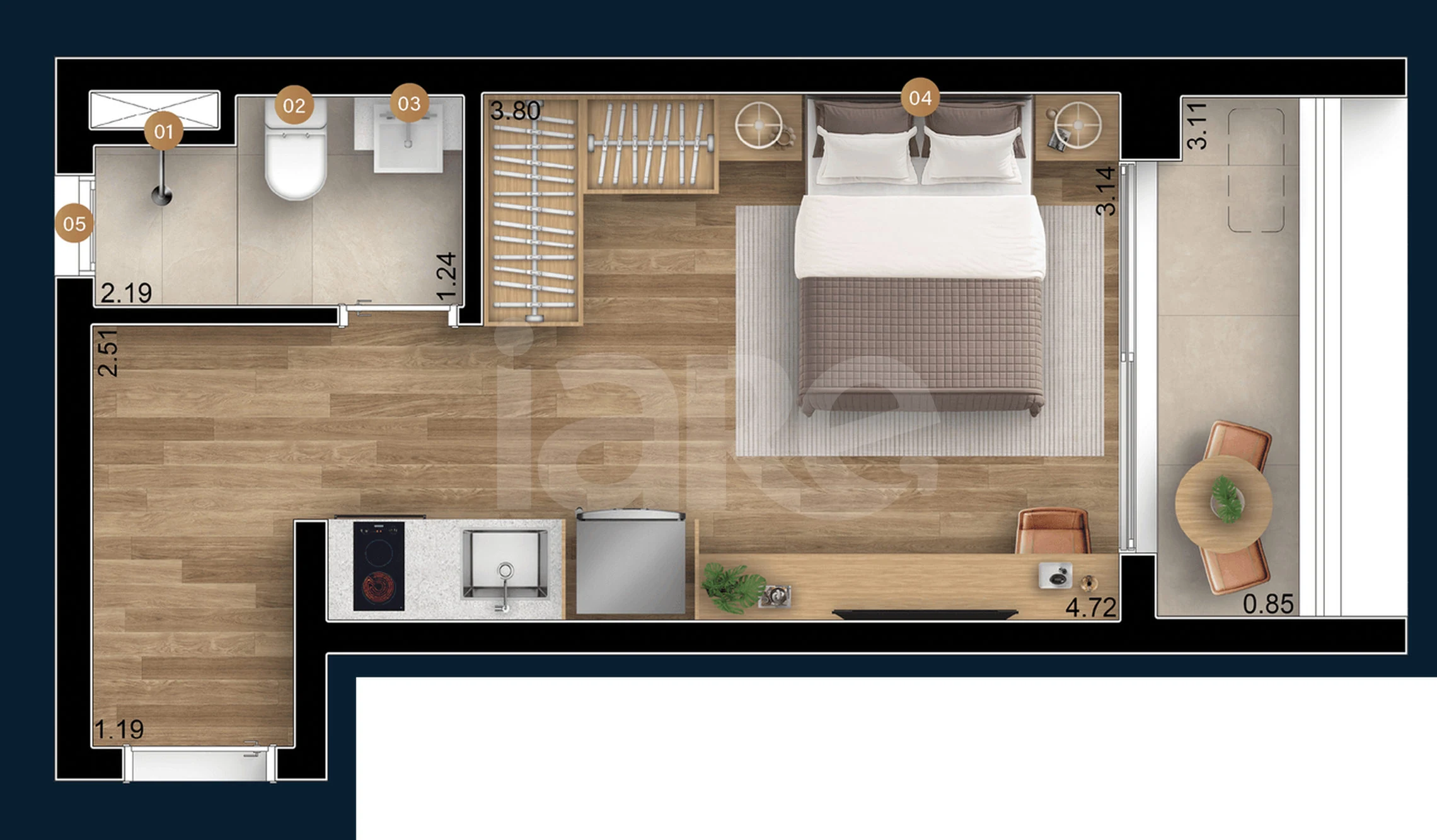 Planta — Studio 27,98 m²