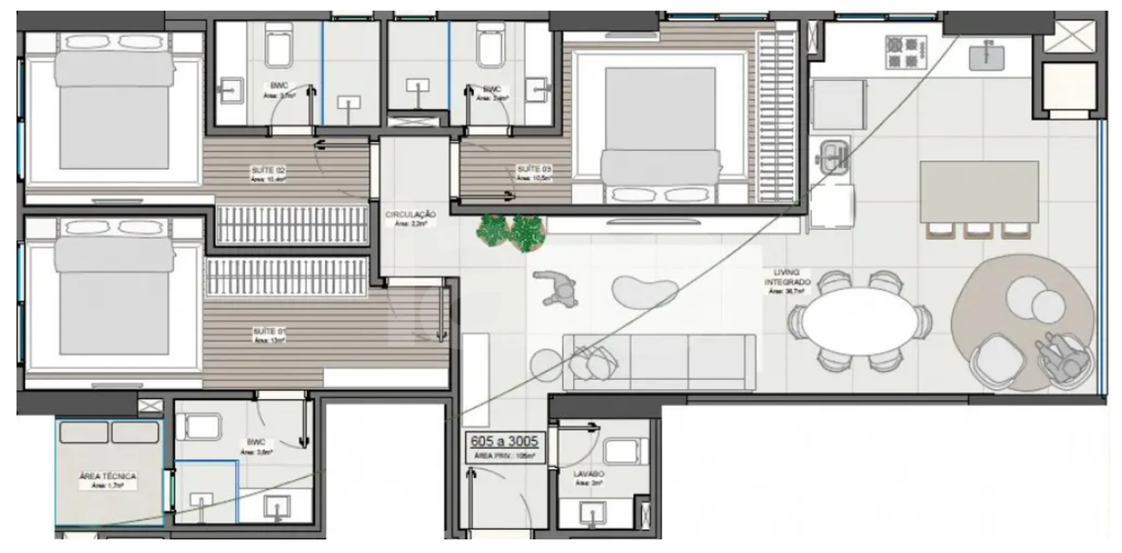 Planta — Apartamento 105 m²