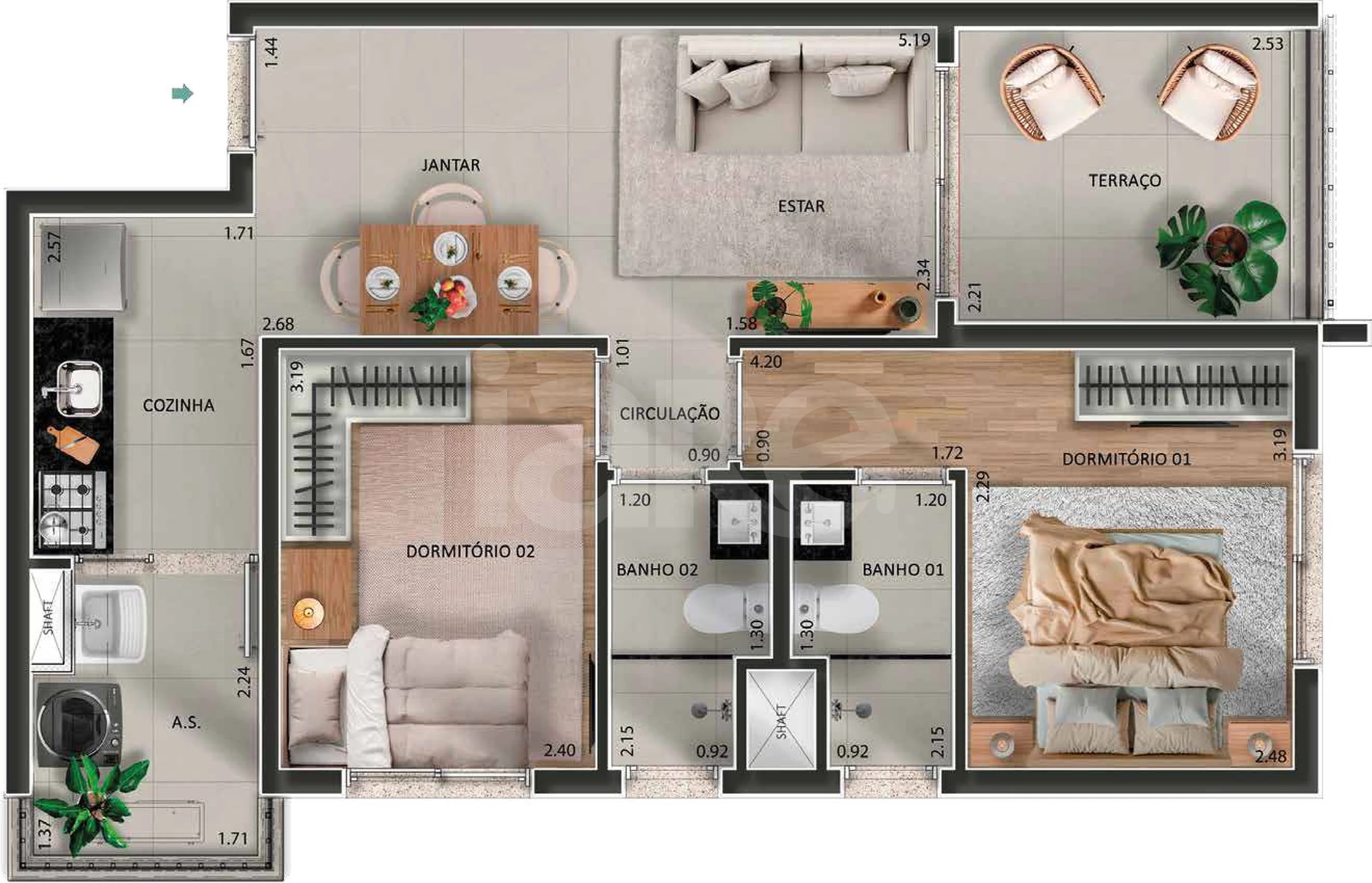 Planta — Apartamento 58,35 m²