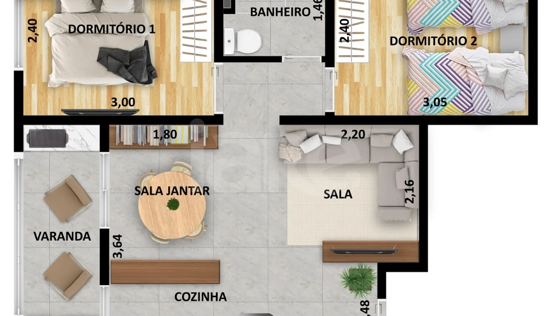 Planta — Apartamento 44,62 m²