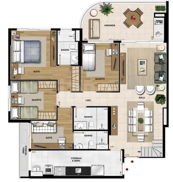 Planta — Cobertura Duplex 252,34 m² · 1º pavimento