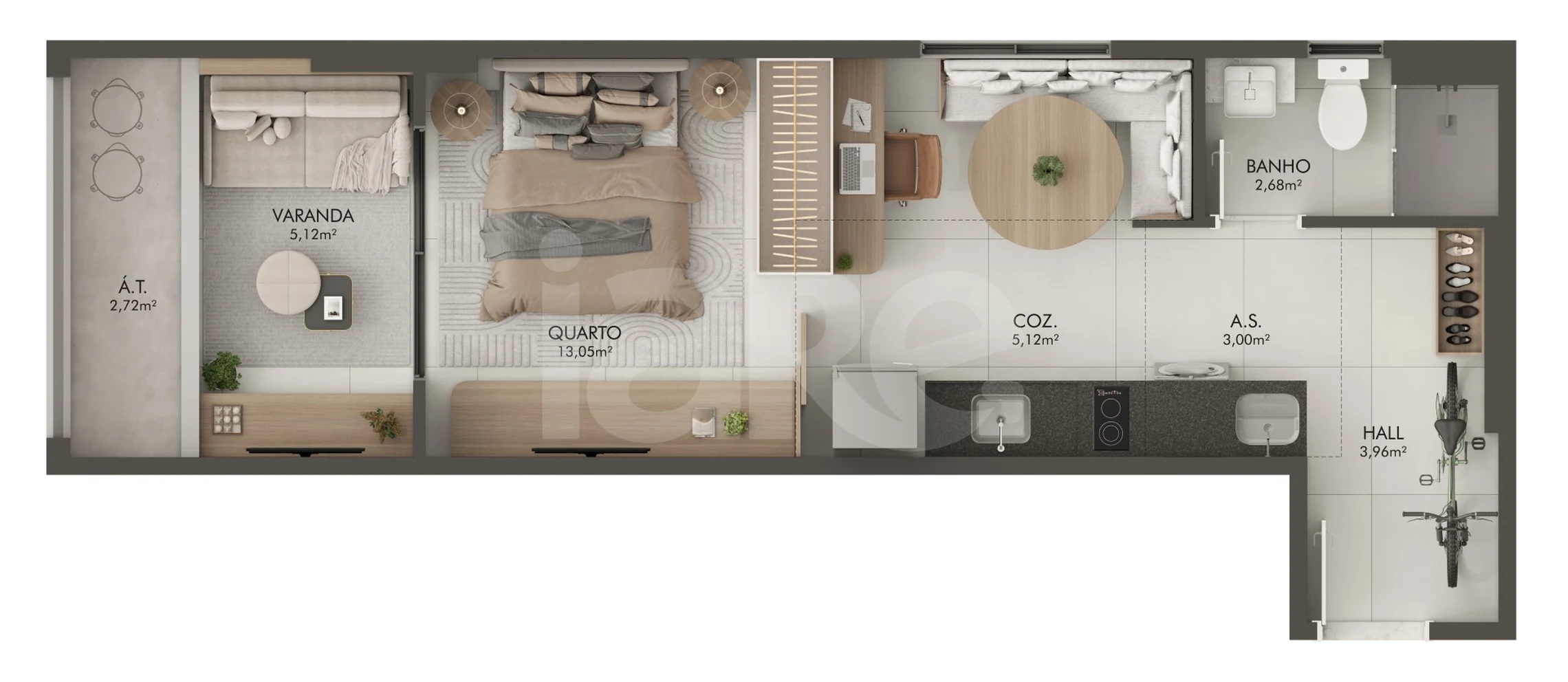 Planta — Studio 40,29 m²