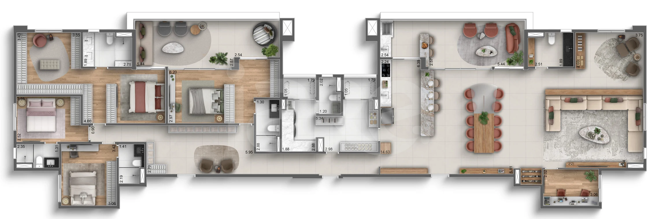 Planta — Cobertura Duplex 283 m² · 1º pavimento