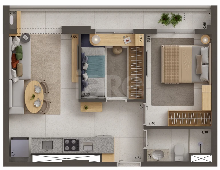 Planta — Apartamento 44,21 m²