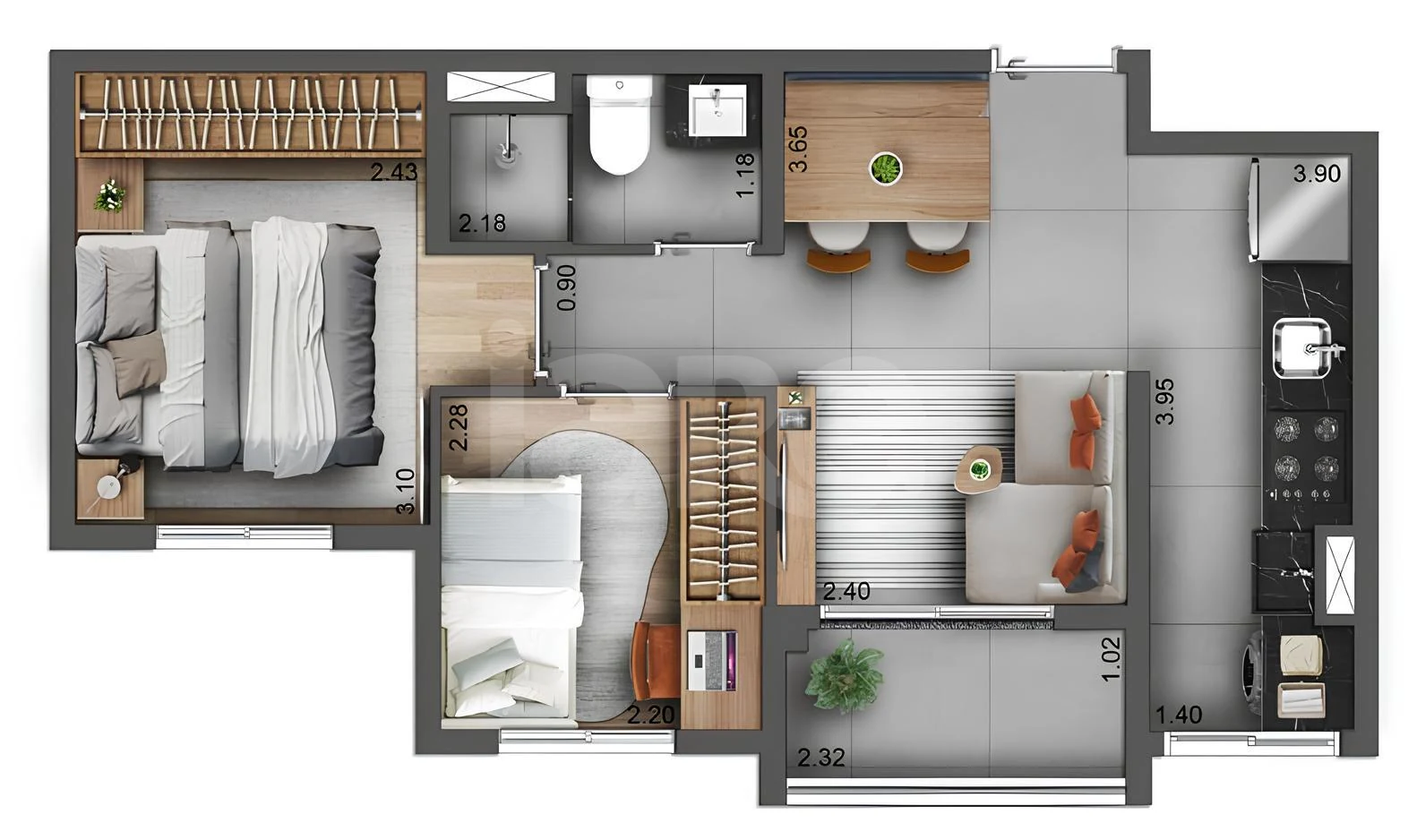 Planta — Apartamento 39,1 m²