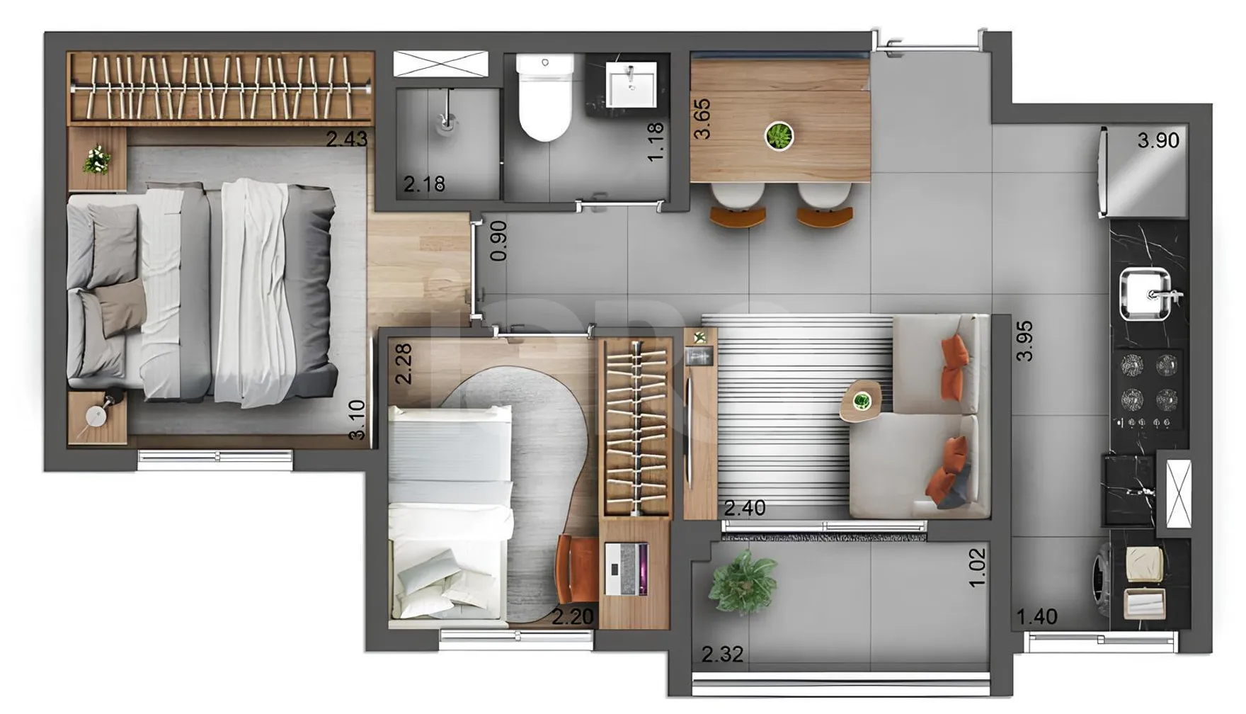 Planta — Apartamento 39,1 m²