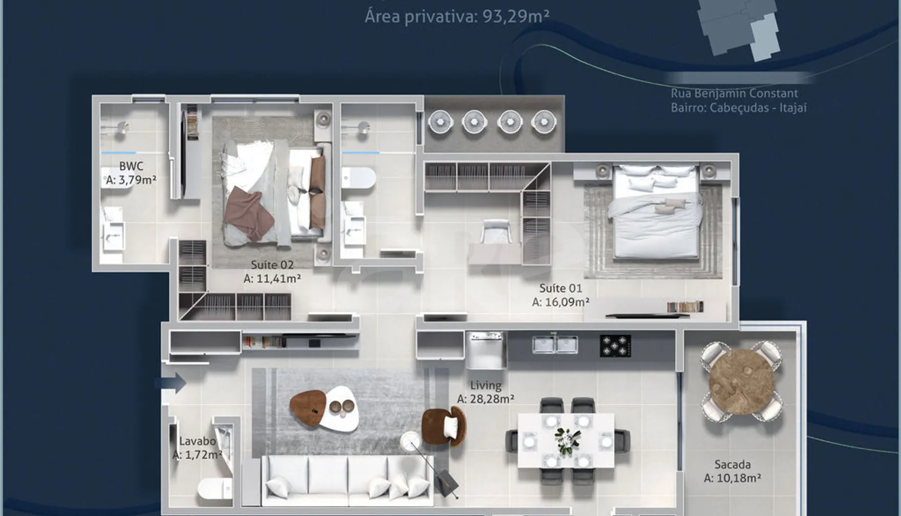 Planta — Apartamento 93,29 m²