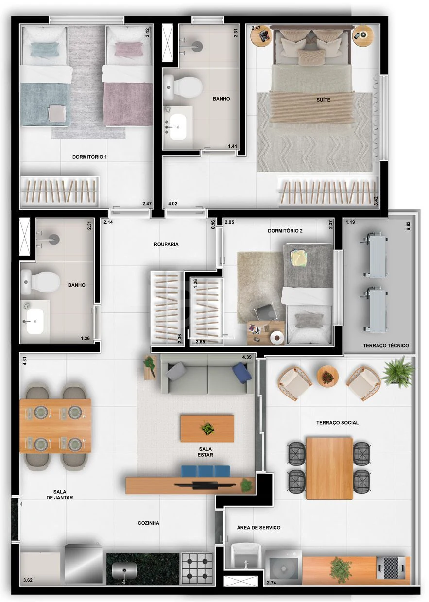 Planta — Apartamento 77,86 m²
