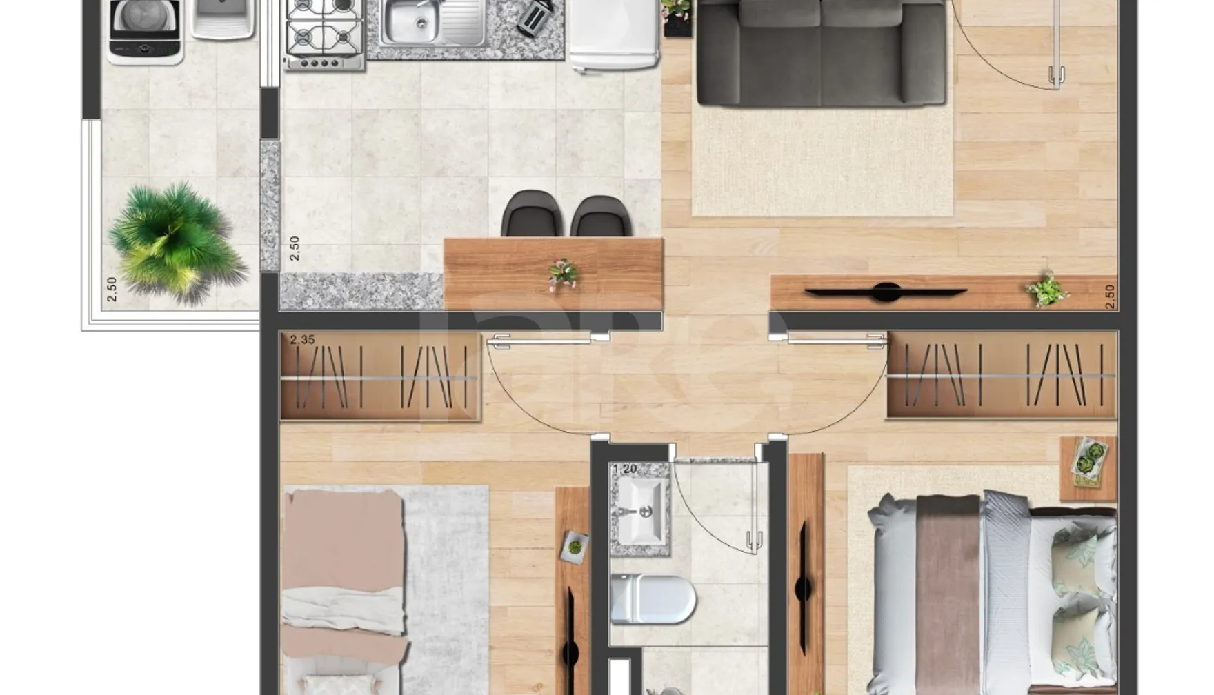 Planta — Apartamento 43,55 m²