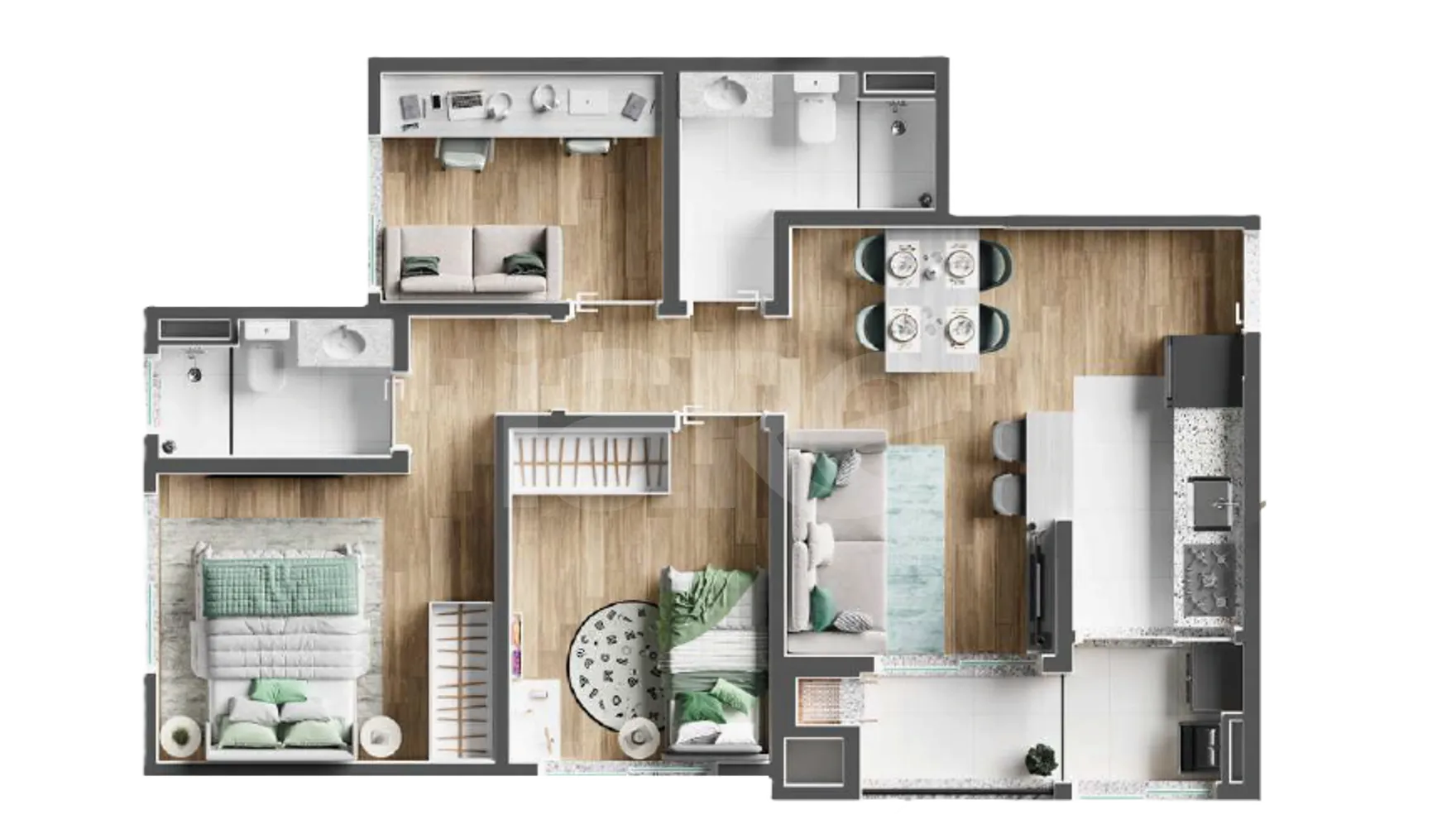 Planta — Apartamento 56,37 m²