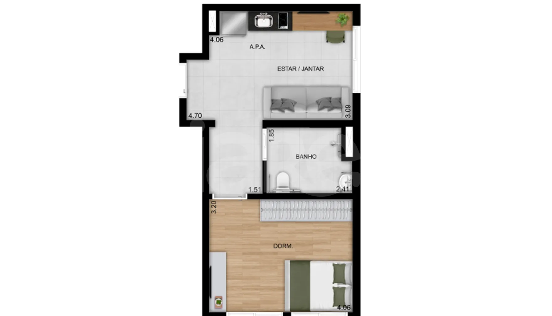 Planta — Apartamento 40,95 m²