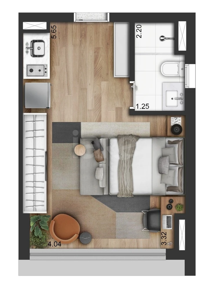 Planta — Studio 25,35 m²