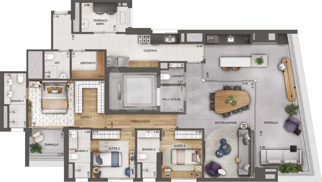 Planta — Apartamento 166,44 m²