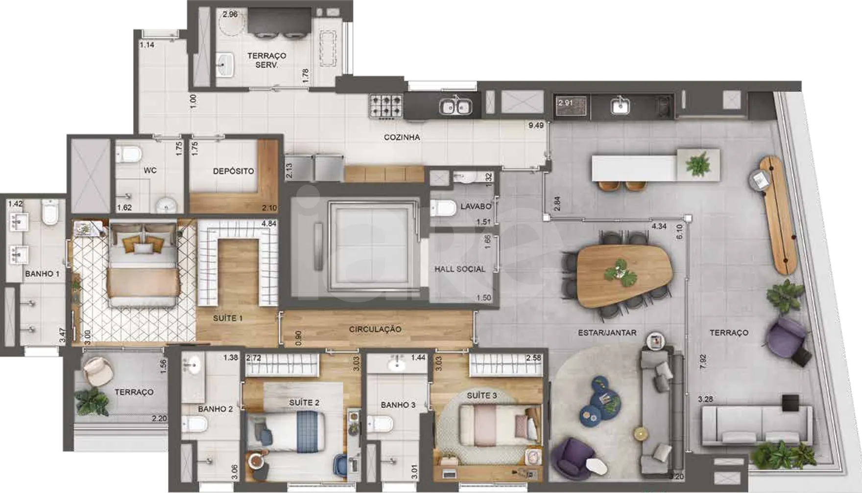 Planta — Apartamento 166,44 m²