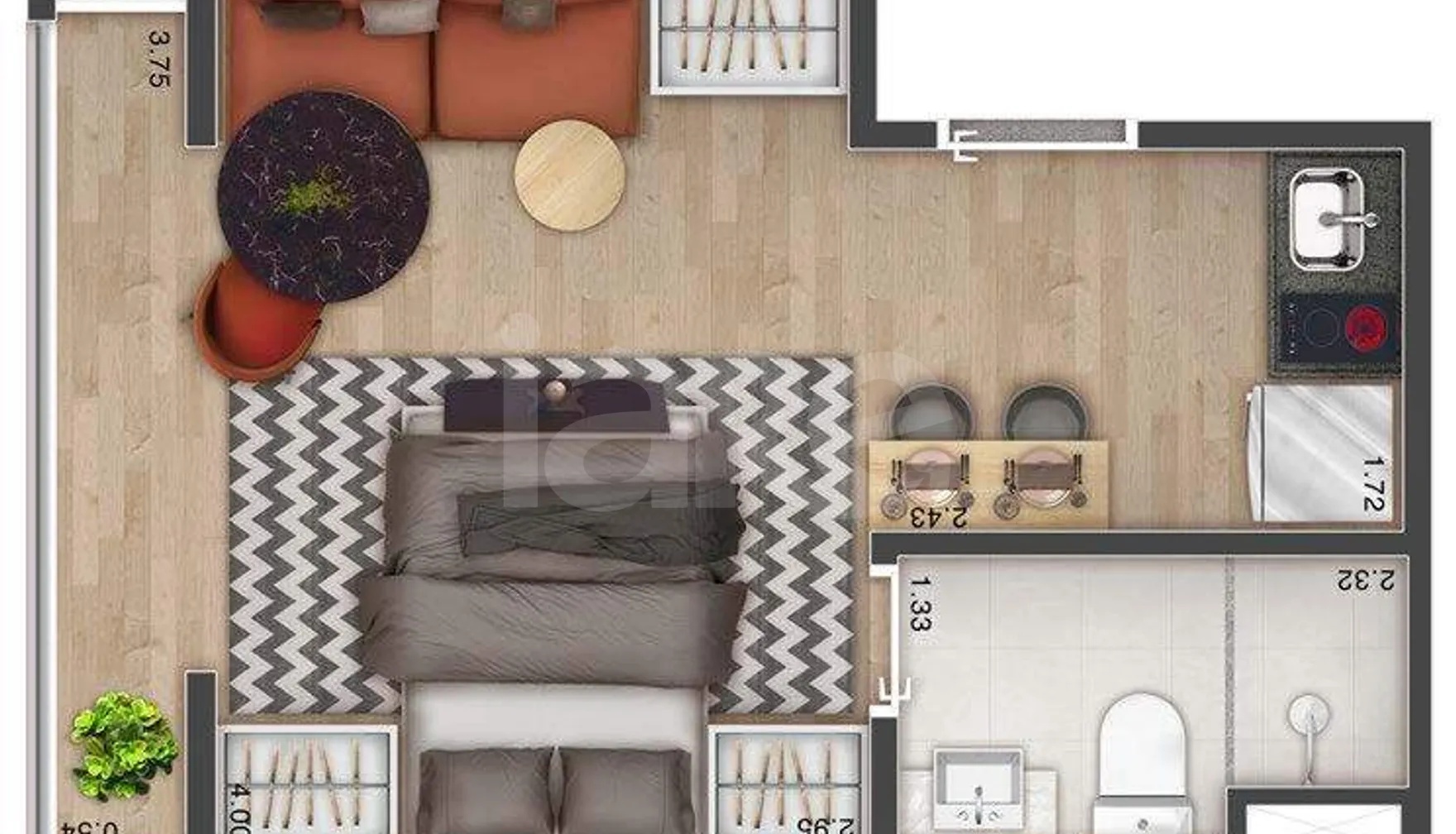Planta — Studio 24,86 m²