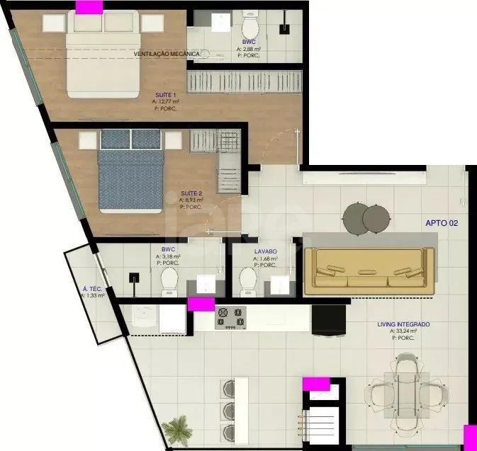 Planta — Apartamento 76,8 m²
