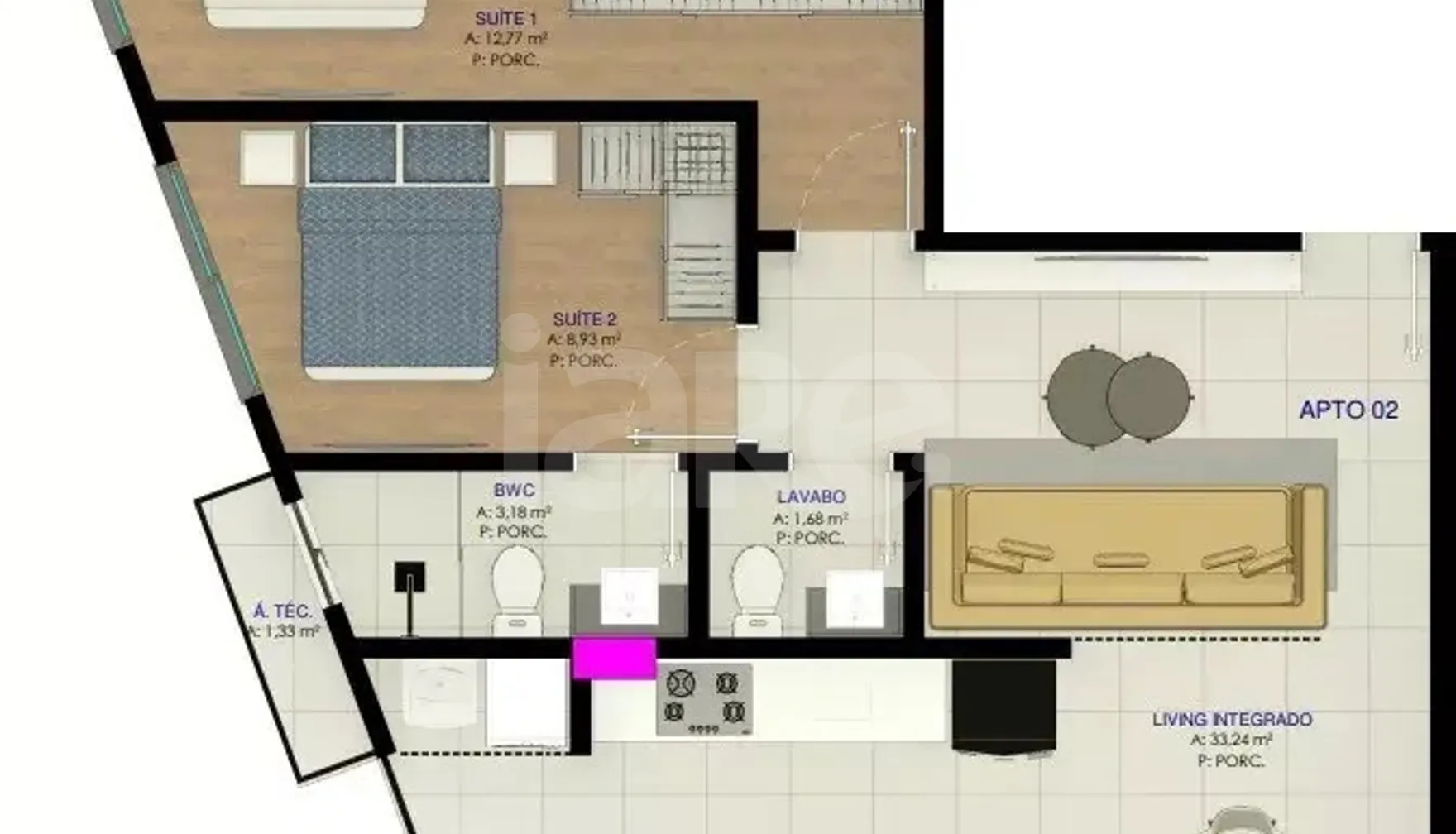 Planta — Apartamento 76,8 m²