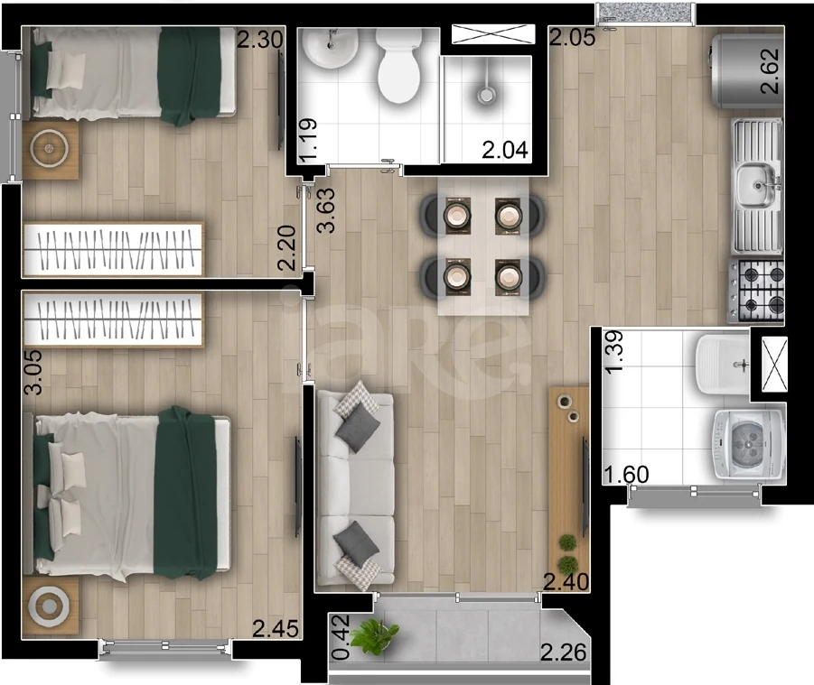 Planta — Apartamento 37,7 m²