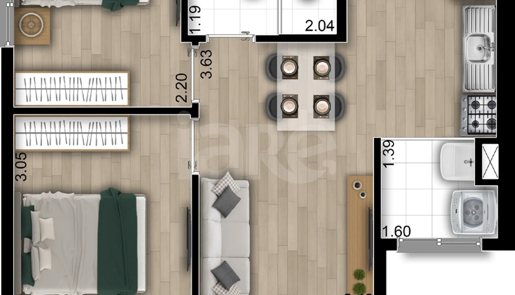 Planta — Apartamento 37,7 m²
