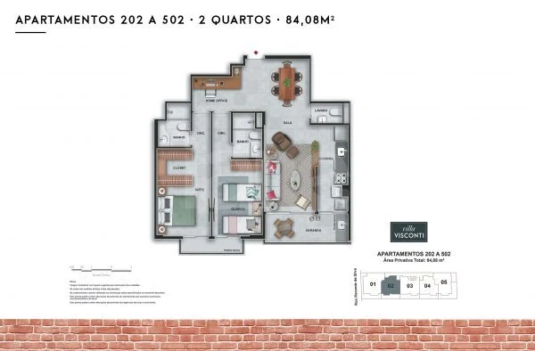 Planta — Apartamento 84,08 m²