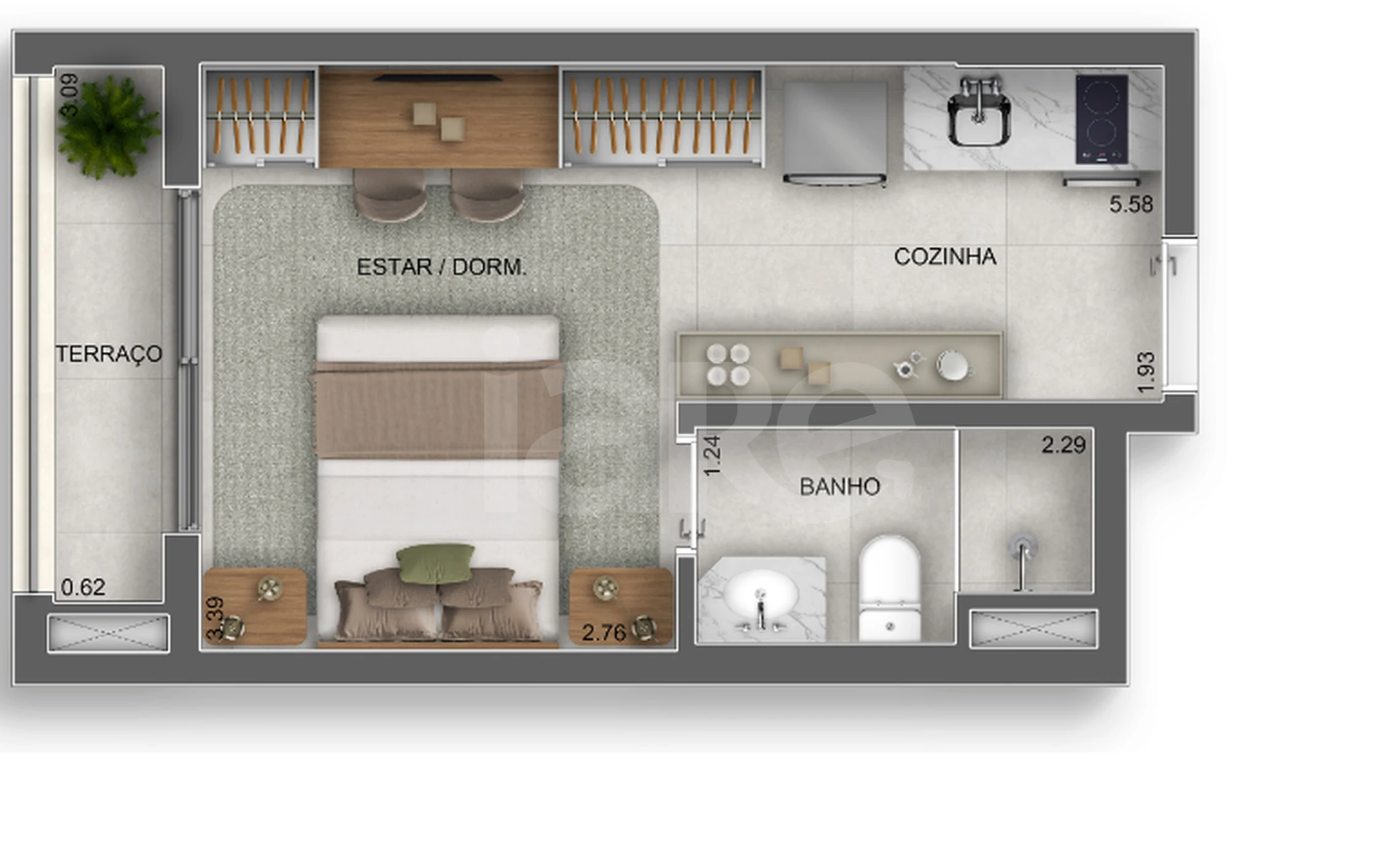 Planta — Studio 24 m²