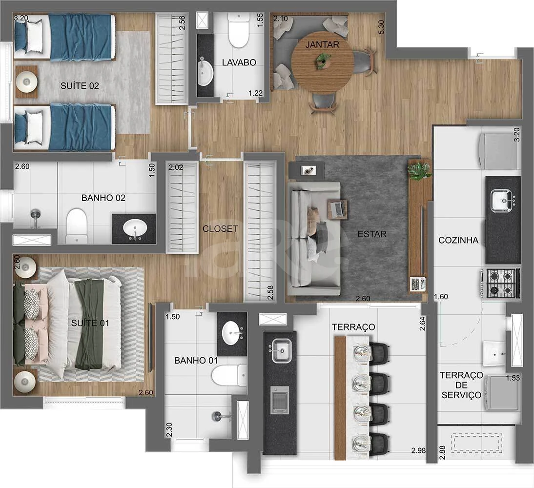 Planta — Apartamento 75,72 m²
