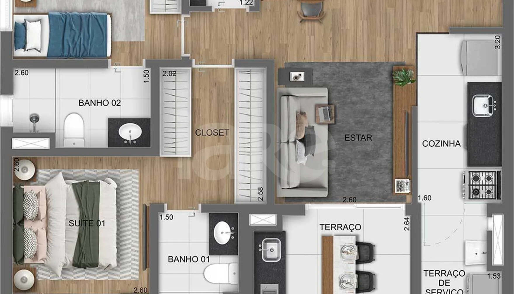 Planta — Apartamento 75,72 m²