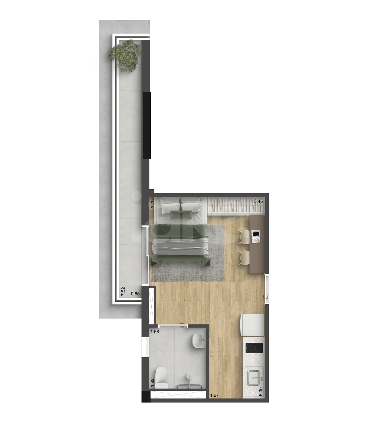 Planta — Studio 26,48 m²