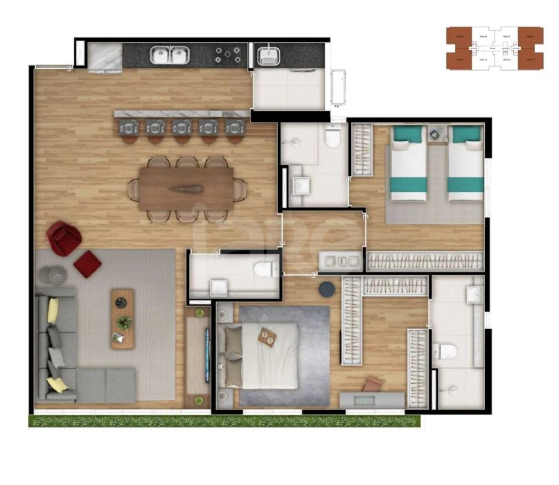 Planta — Apartamento 72,69 m²