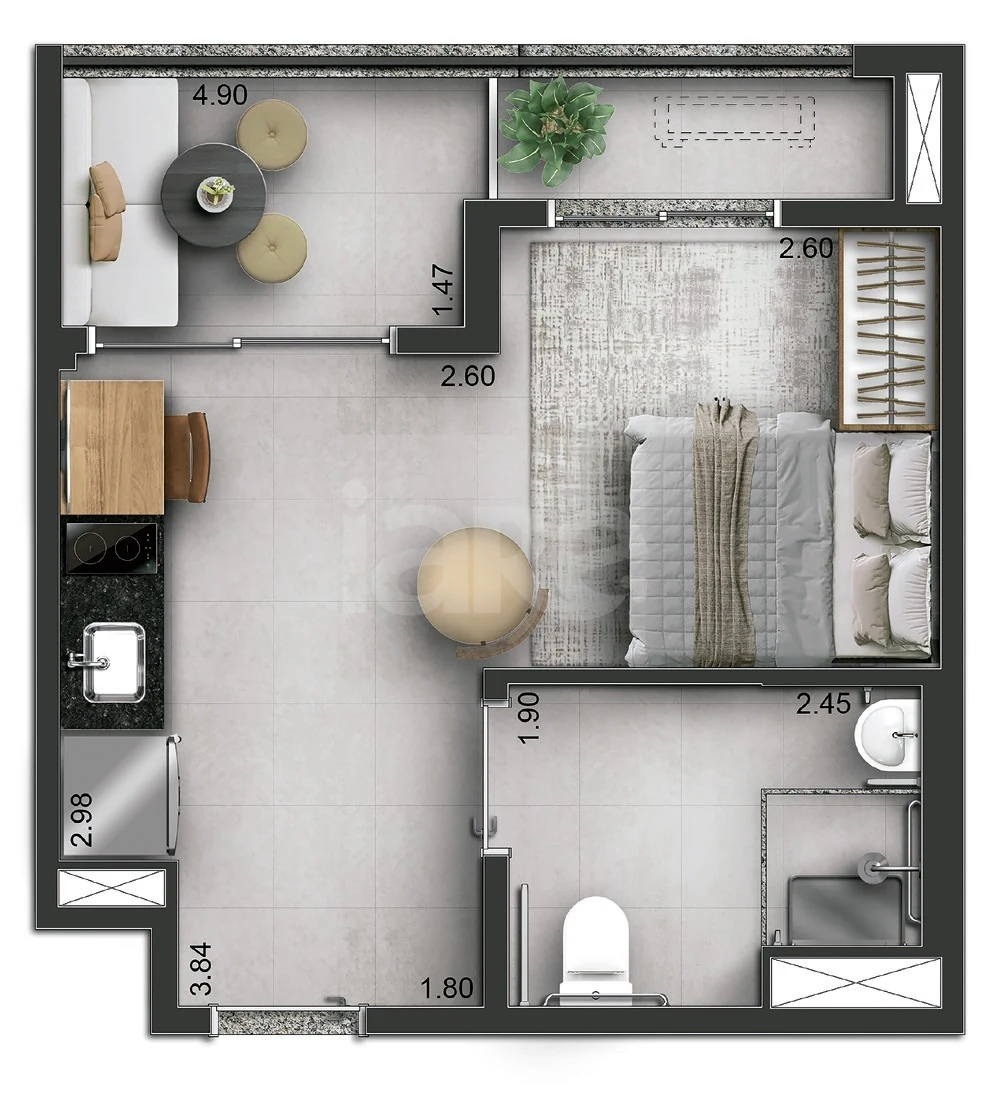 Planta — Studio 29,9 m²