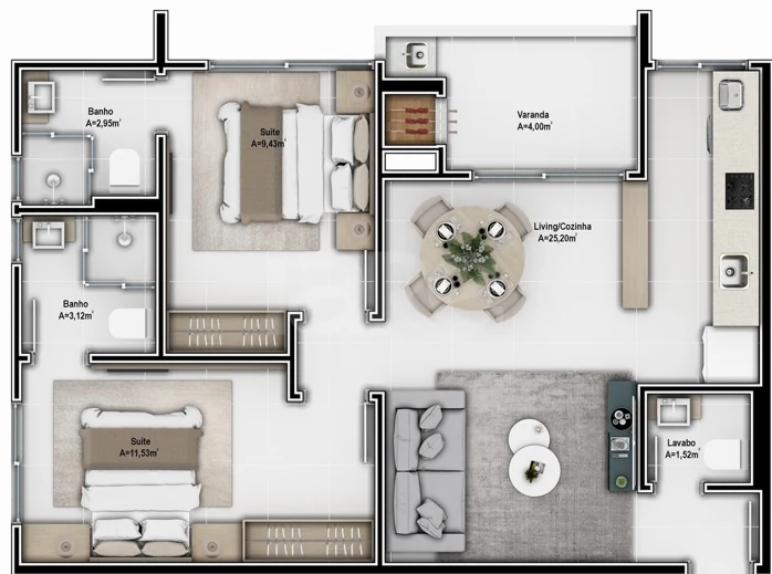 Planta — Apartamento 66,96 m²