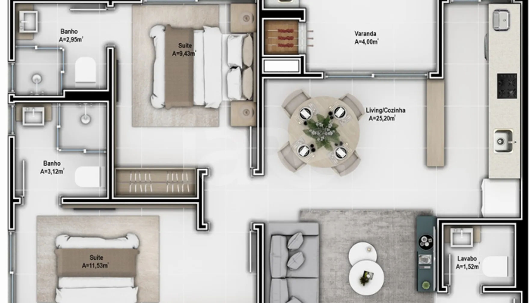 Planta — Apartamento 66,96 m²