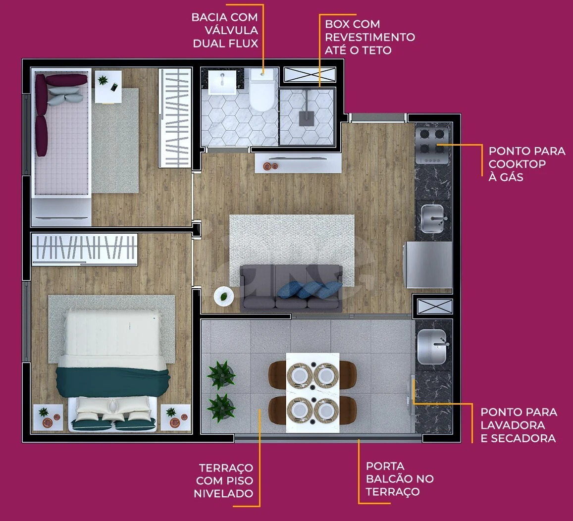 Planta — Cobertura Duplex 43,1 m² · 1º pavimento