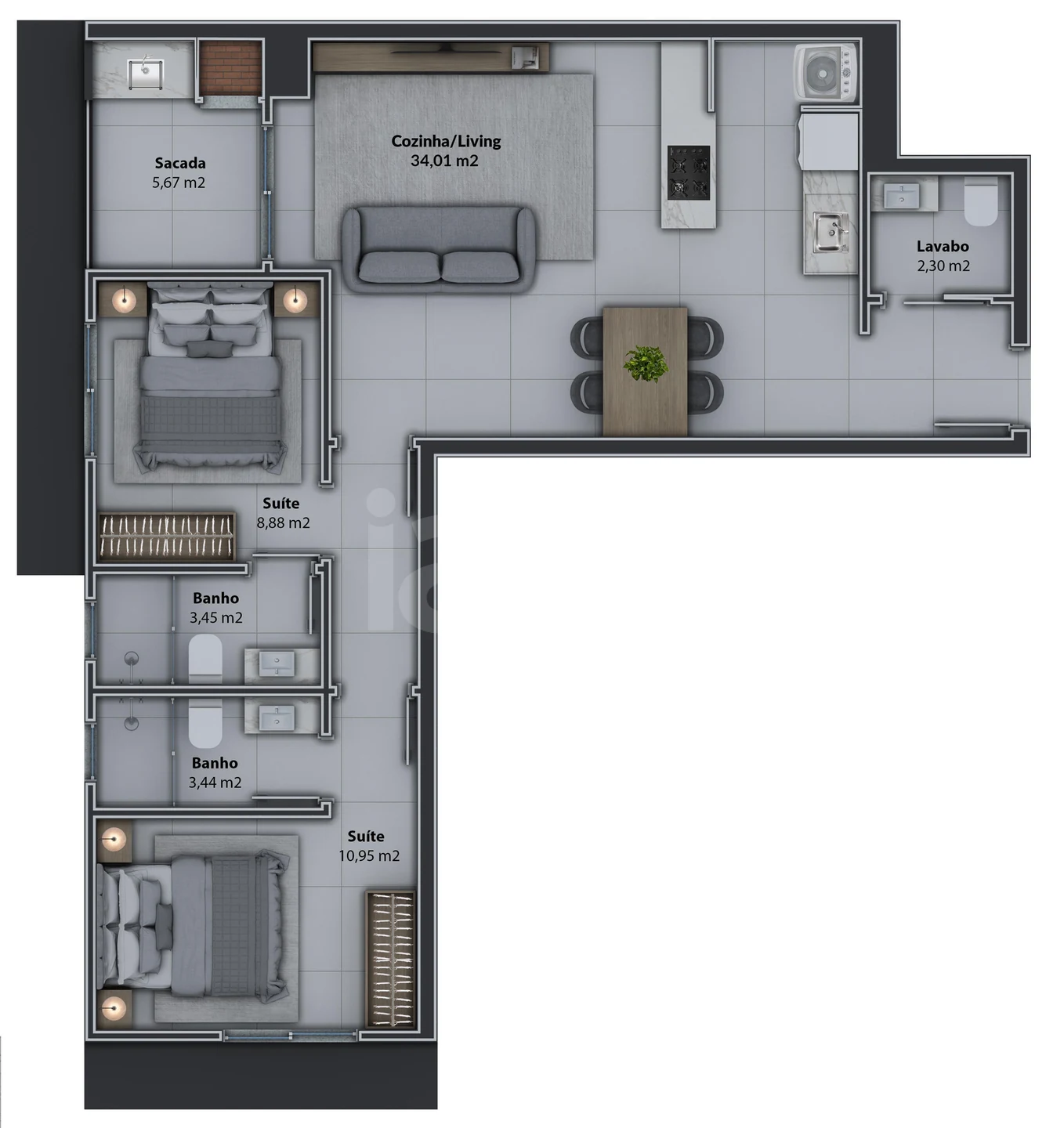 Planta — Apartamento 81,5 m²