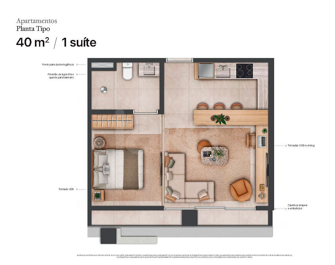 Planta — Studio 40,09 m²