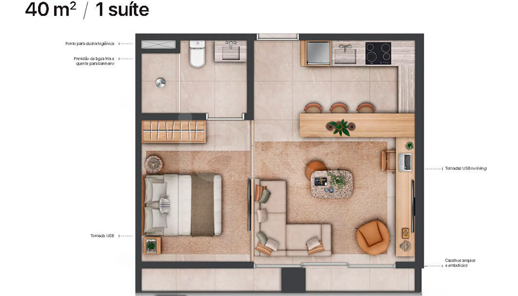 Planta — Studio 40,09 m²